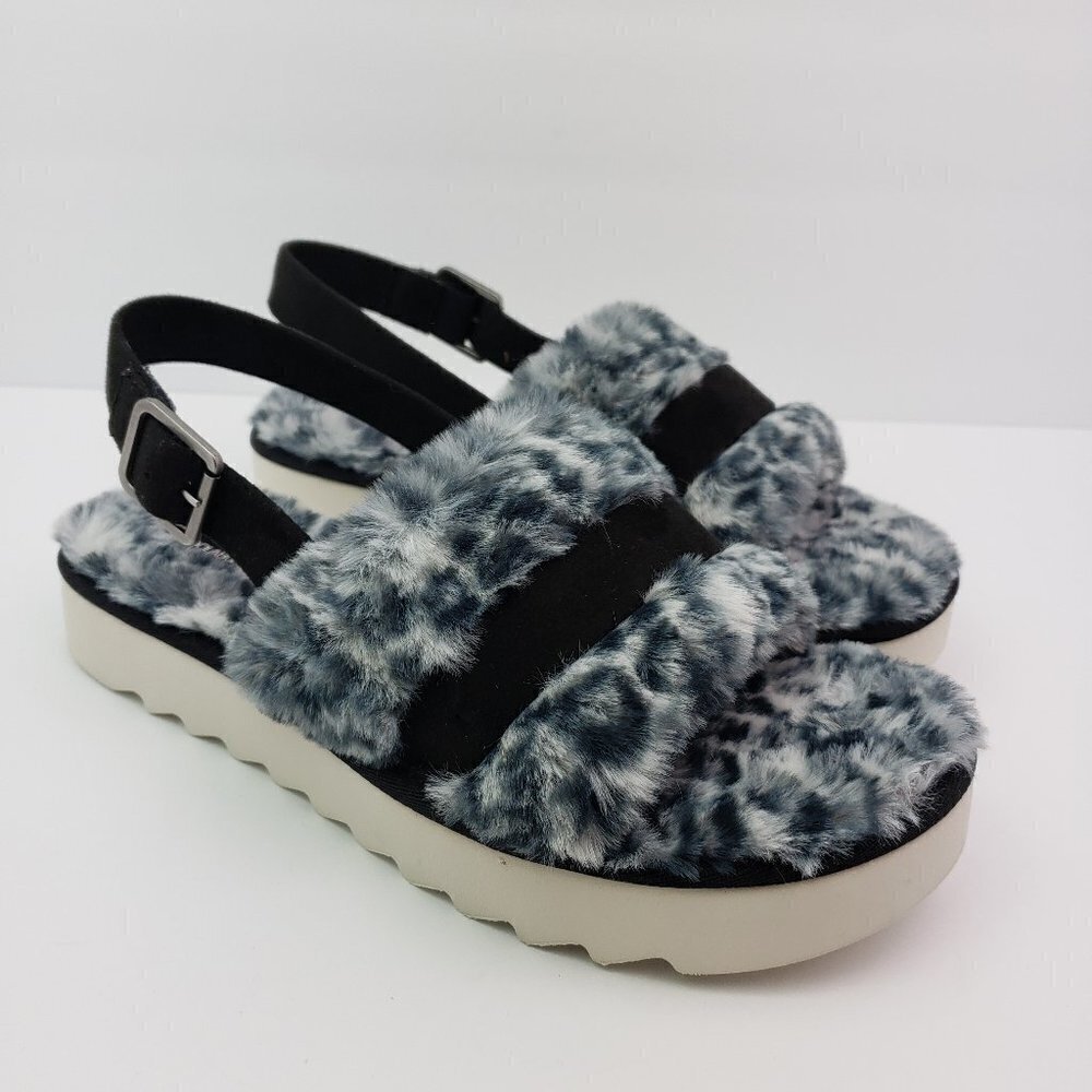 Koolaburra By UGG Fuzzed Out Cheetah Womens Size 10 Black White Slide Sandals